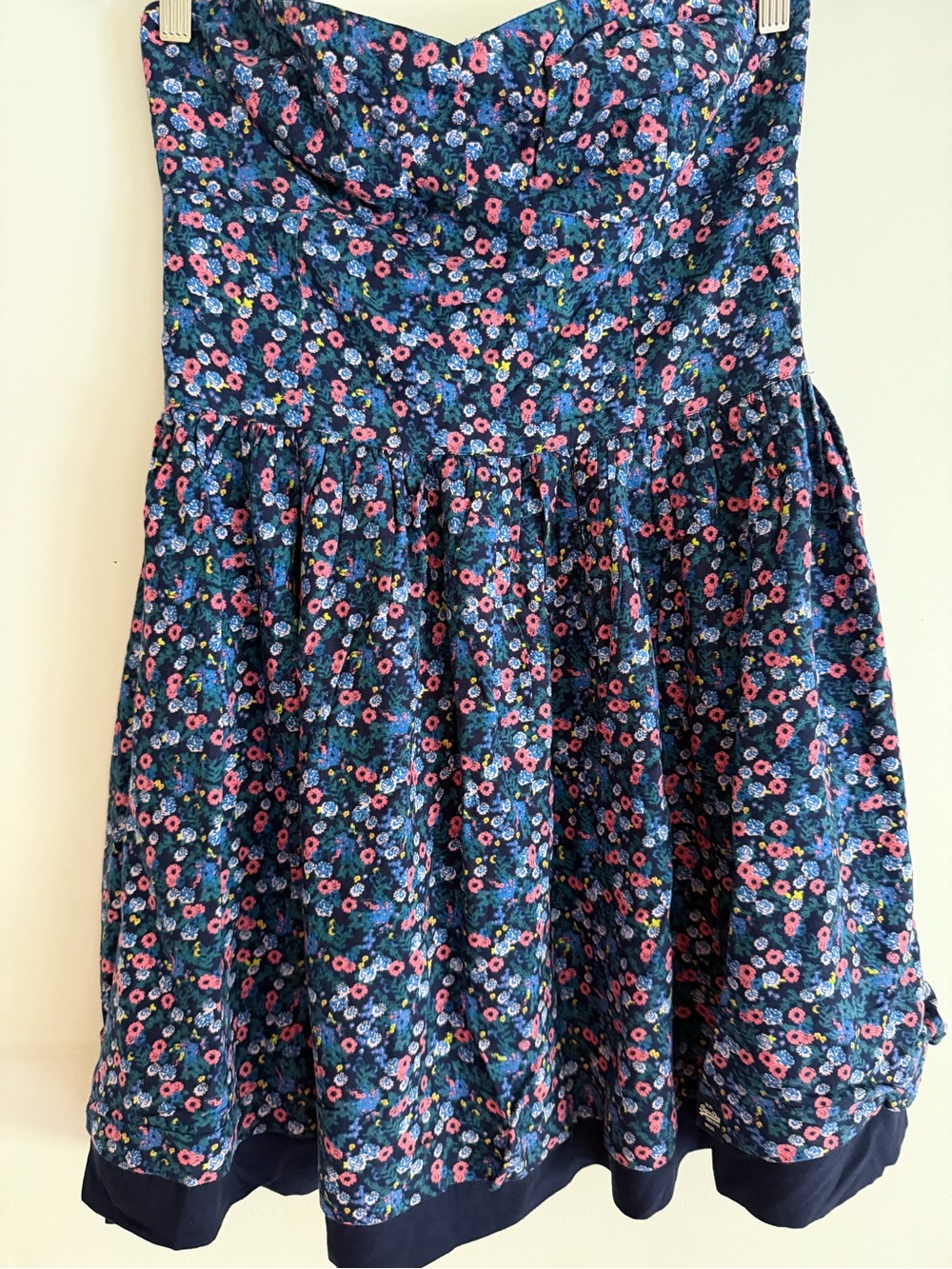 Superdry Strapless Navy Floral Dress with Pink and Blue Flowers